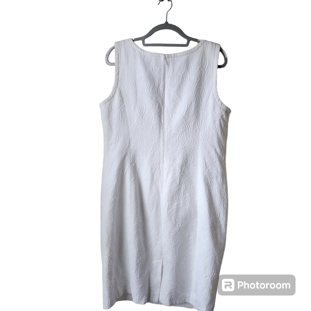Talbots Dress Womens 16 White Jacquard Sheath Sleeveless Knee Length - Picture 2 of 6